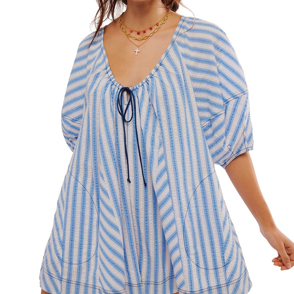 Free People Bop Around Striped Romper XS